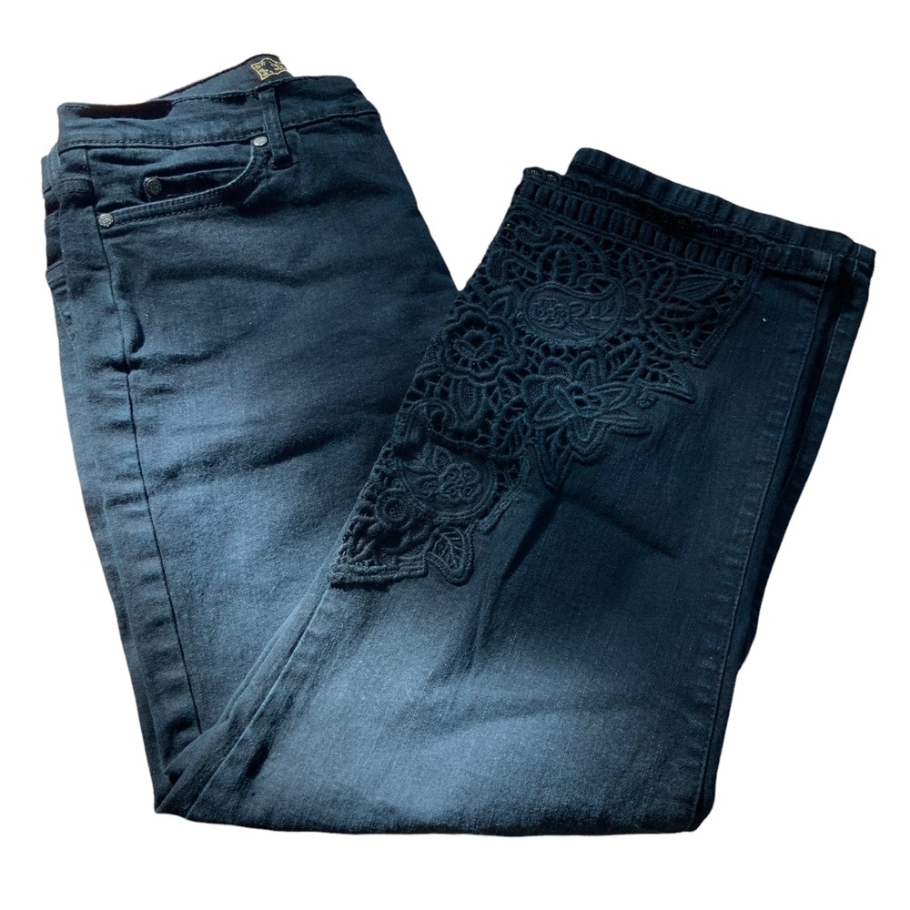 Bestow Size 6 Black Denim Capris Pants Lace Accent